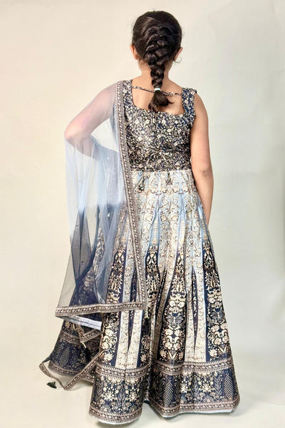 Kids black stone with mirror Stitched Lehenga