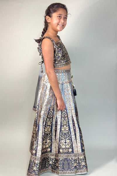 Kids black stone with mirror Stitched Lehenga