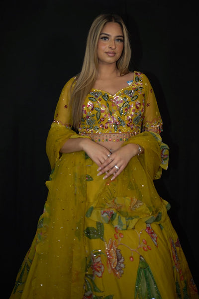 Yellow Mustard Floral Lehenga
