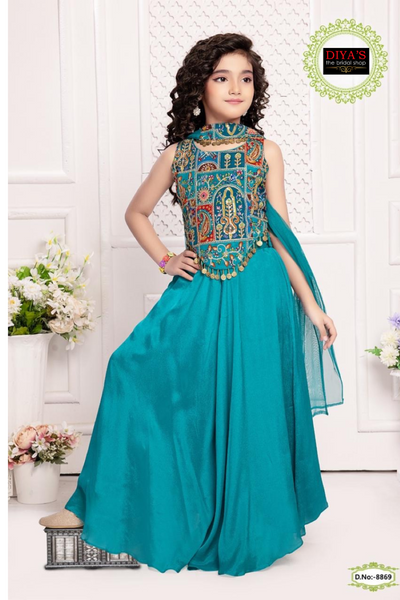 Kid's Bright Red Lehenga Dress with Embroidered Top