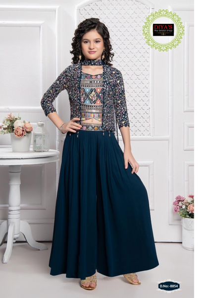 Kid's Sharara Dress with Embroidered Top - 4 Colours