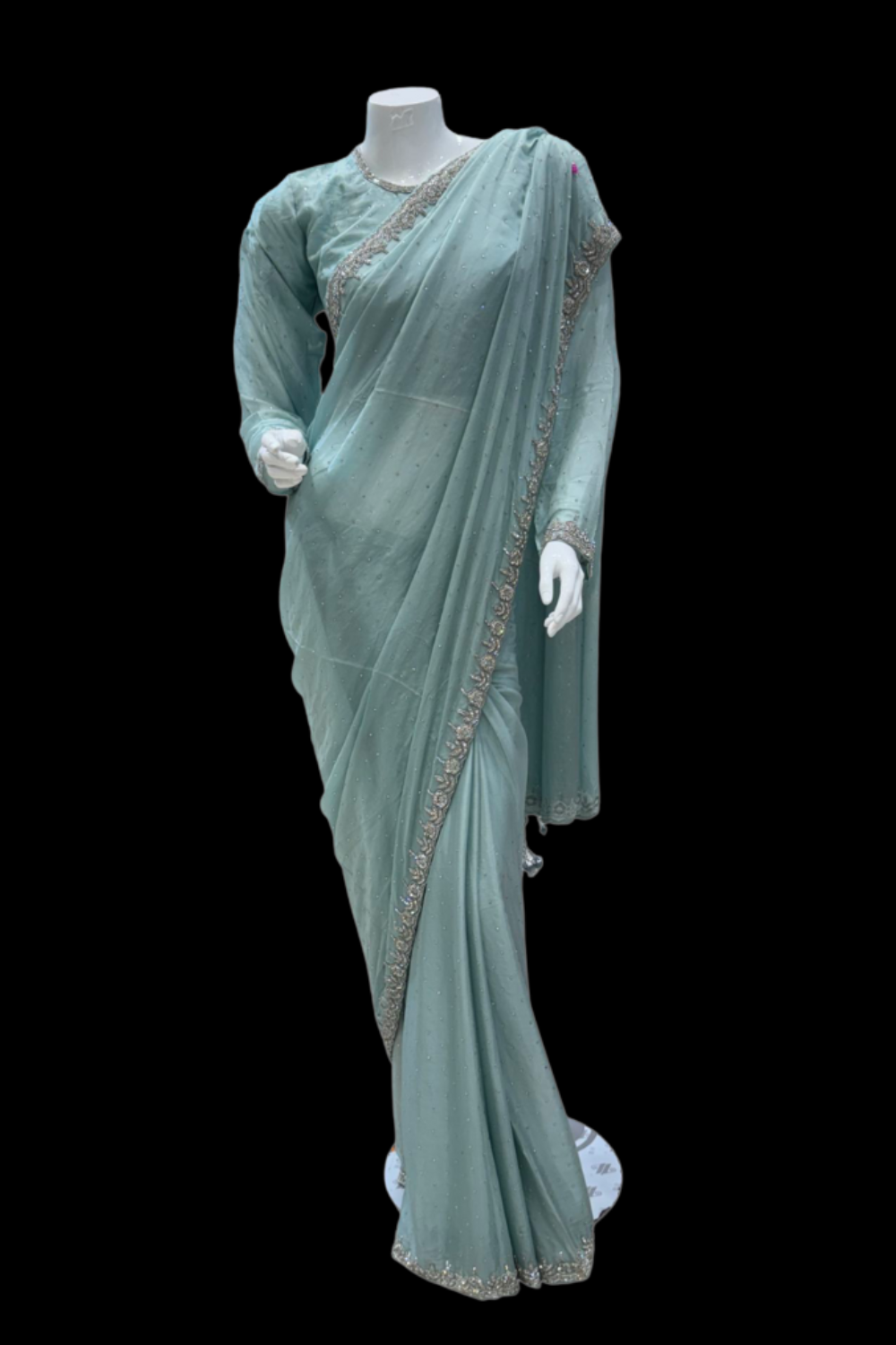 Elegant blue saree with hand zardosi embroidery