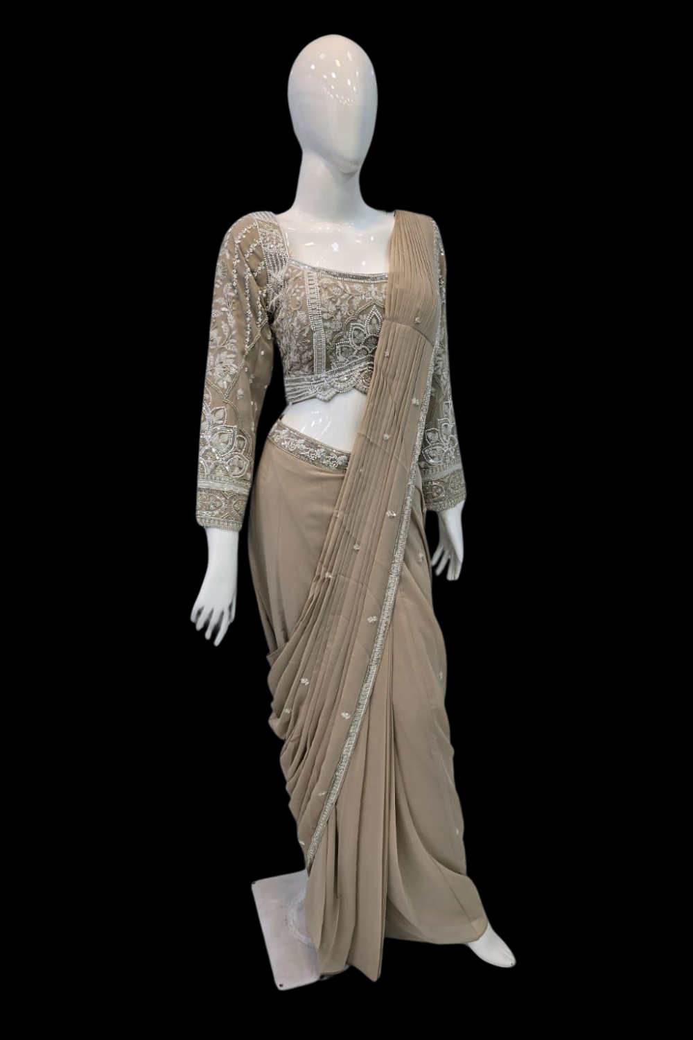 Perfect drape saree embellished with sequins and stone work