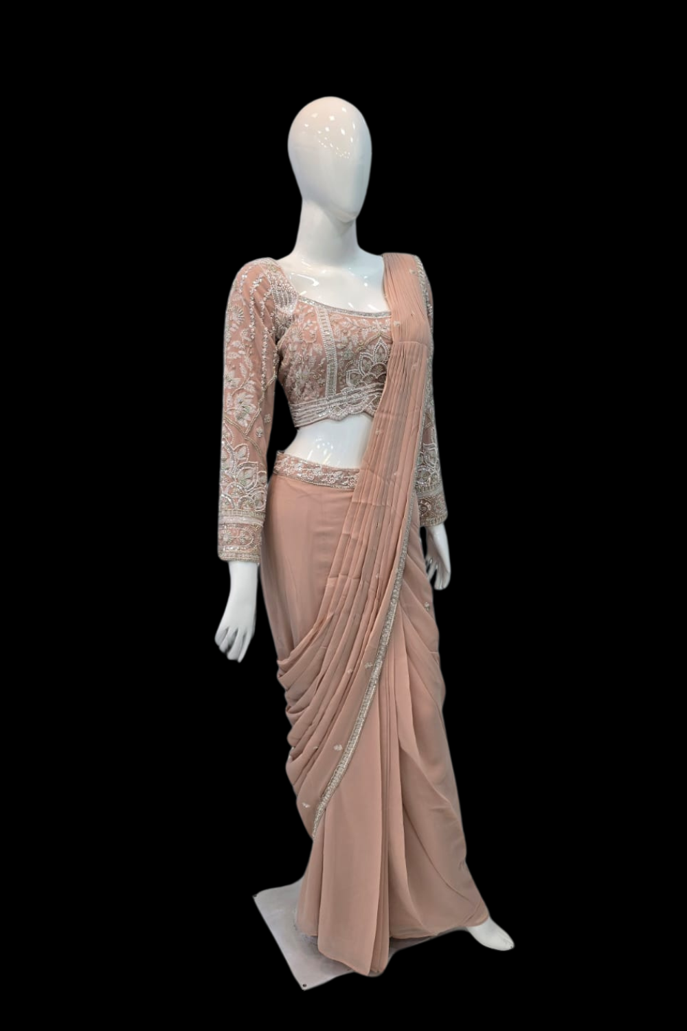 Classy Pink drape saree with sequins work