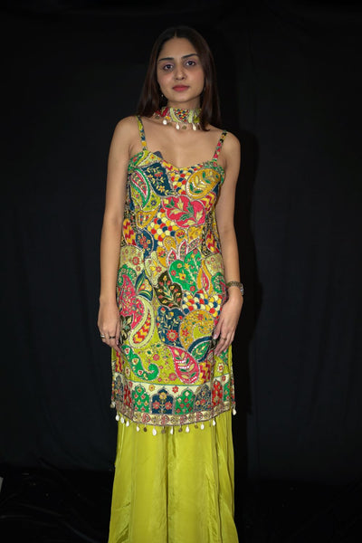 Lemon yellow floral printed sharara suit