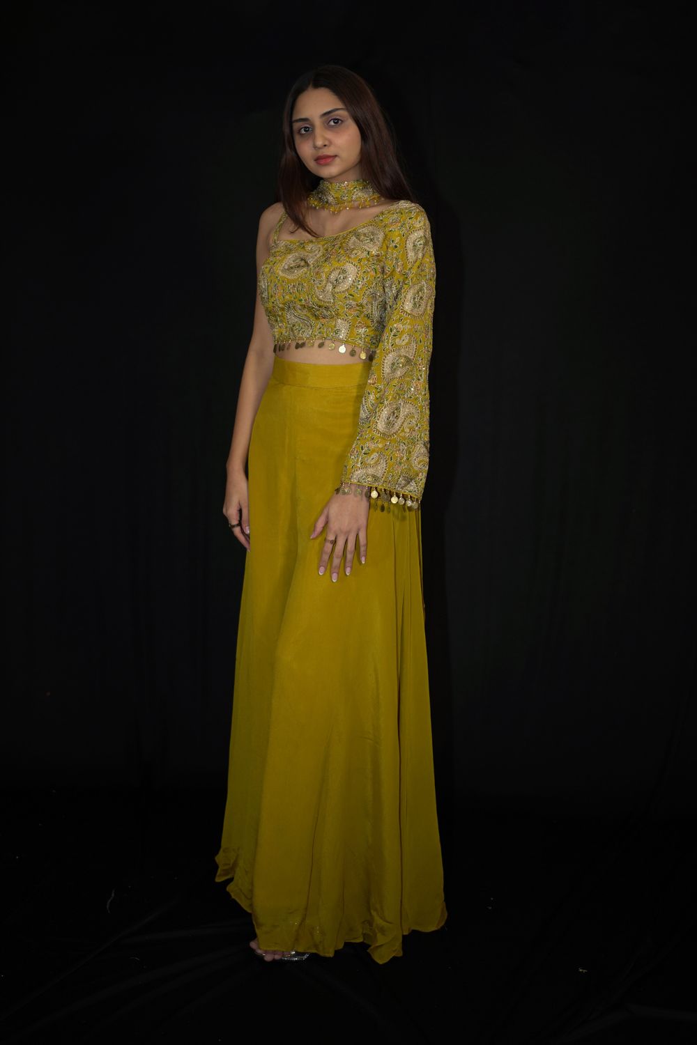 Mustard Flared Crop Palazzo set