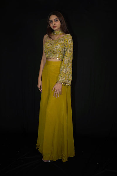Mustard Flared Crop Palazzo set