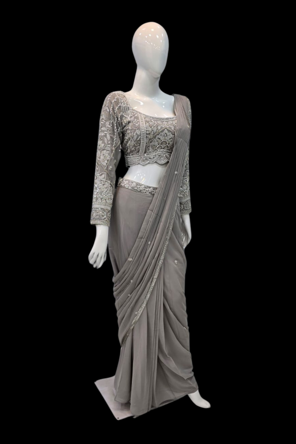 Perfect Moti and sequins work drape saree