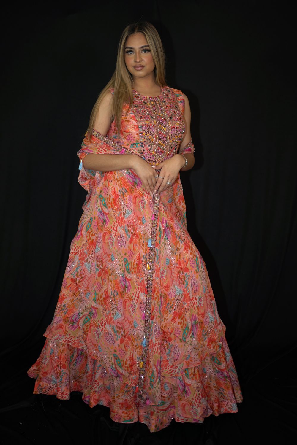 Stunning Orange Floral Lehenga