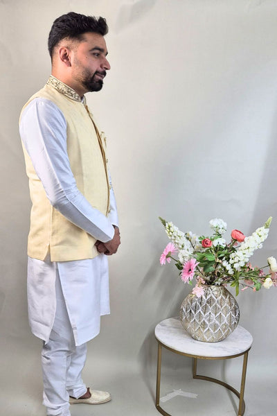 Beige Waist Coat With Golden Embroidery