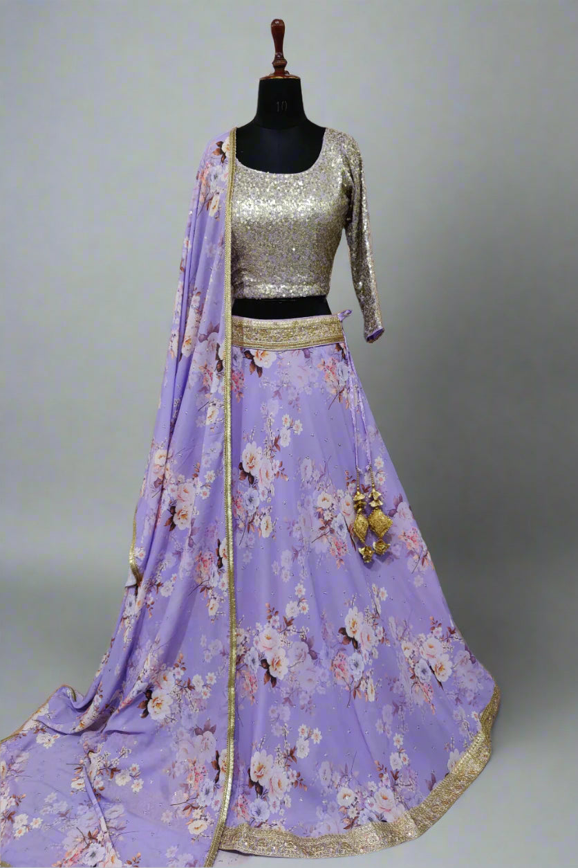 Classy Printed lehenga with gold zari blouse