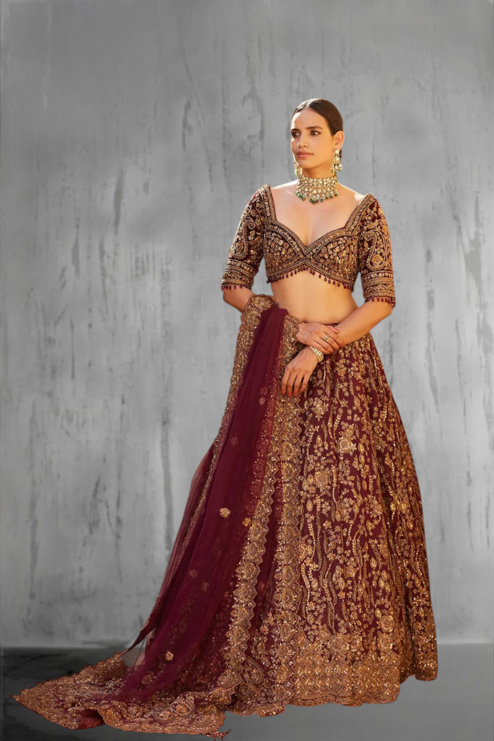 Regal Red bridal hand Zardosi embroidered lehenga choli