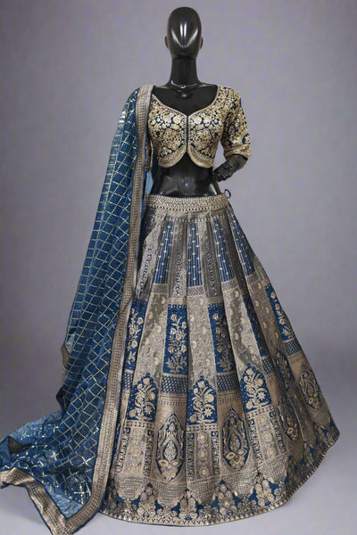 Shiny Banarasi lehenga with handwork blouse