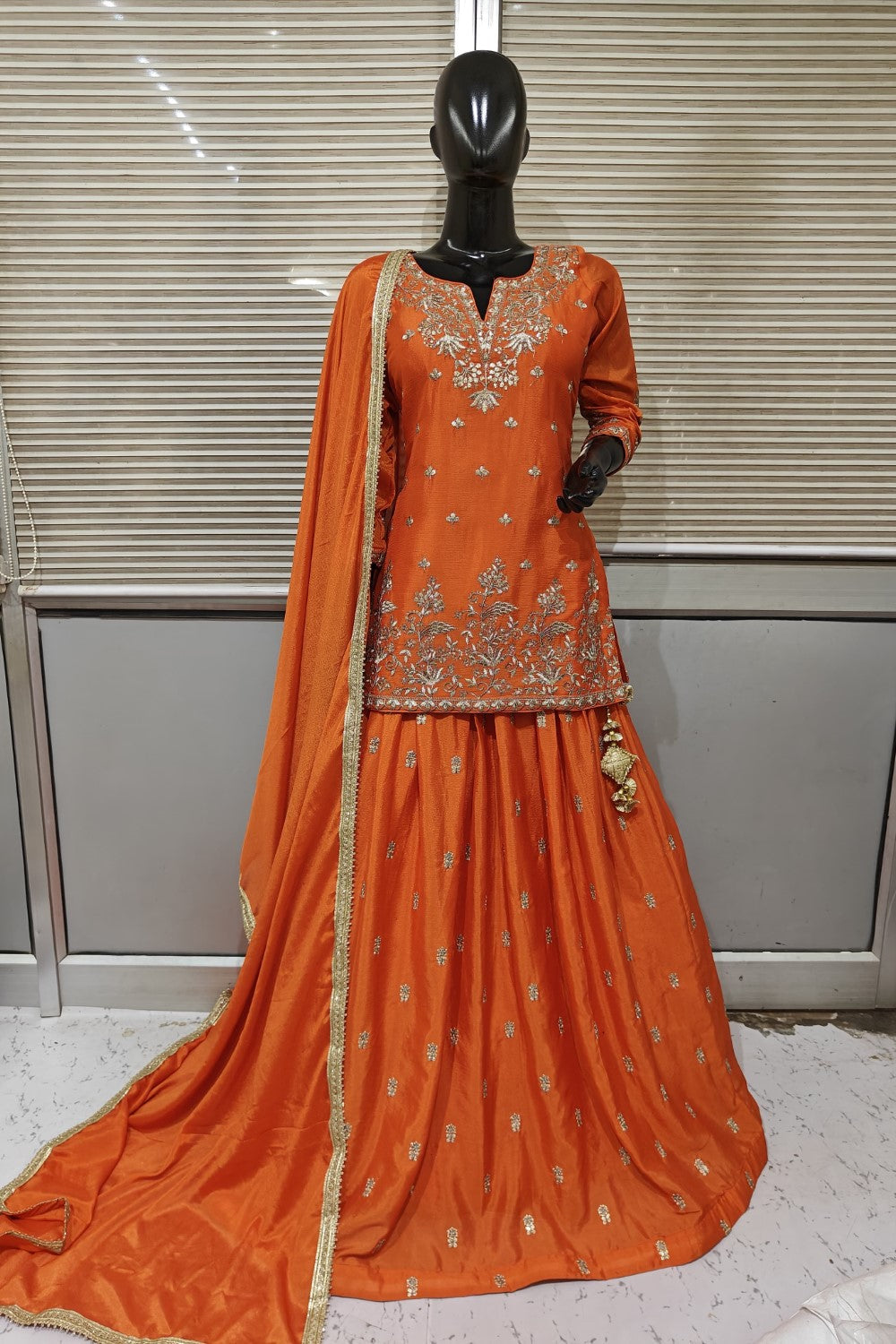 Diyas resham and moti Long top with lehenga