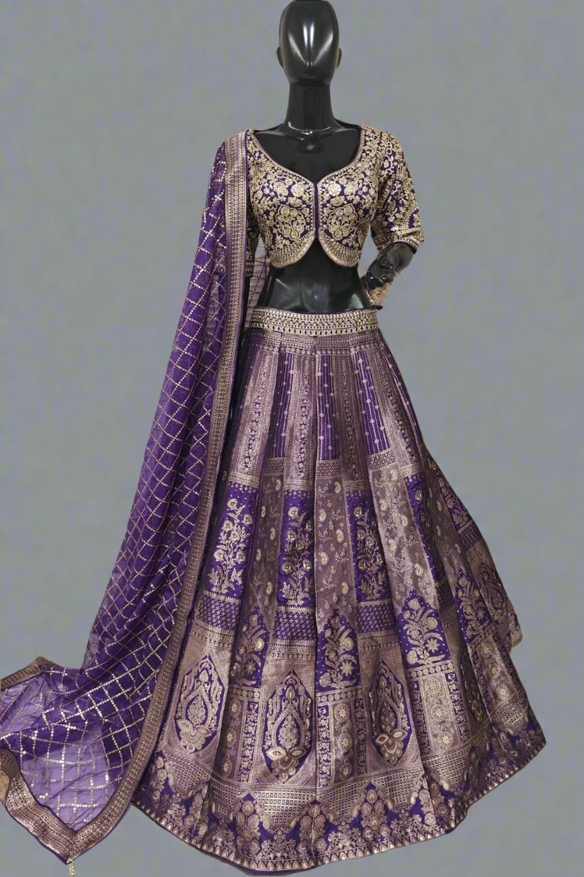 Shiny Banarasi lehenga with handwork blouse