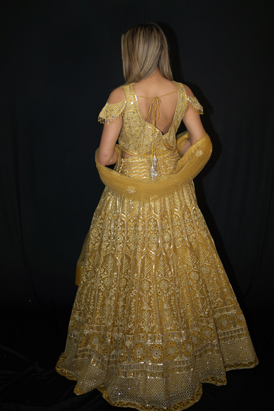 Yellow Net Lehenga Set with Silver Thread Work
