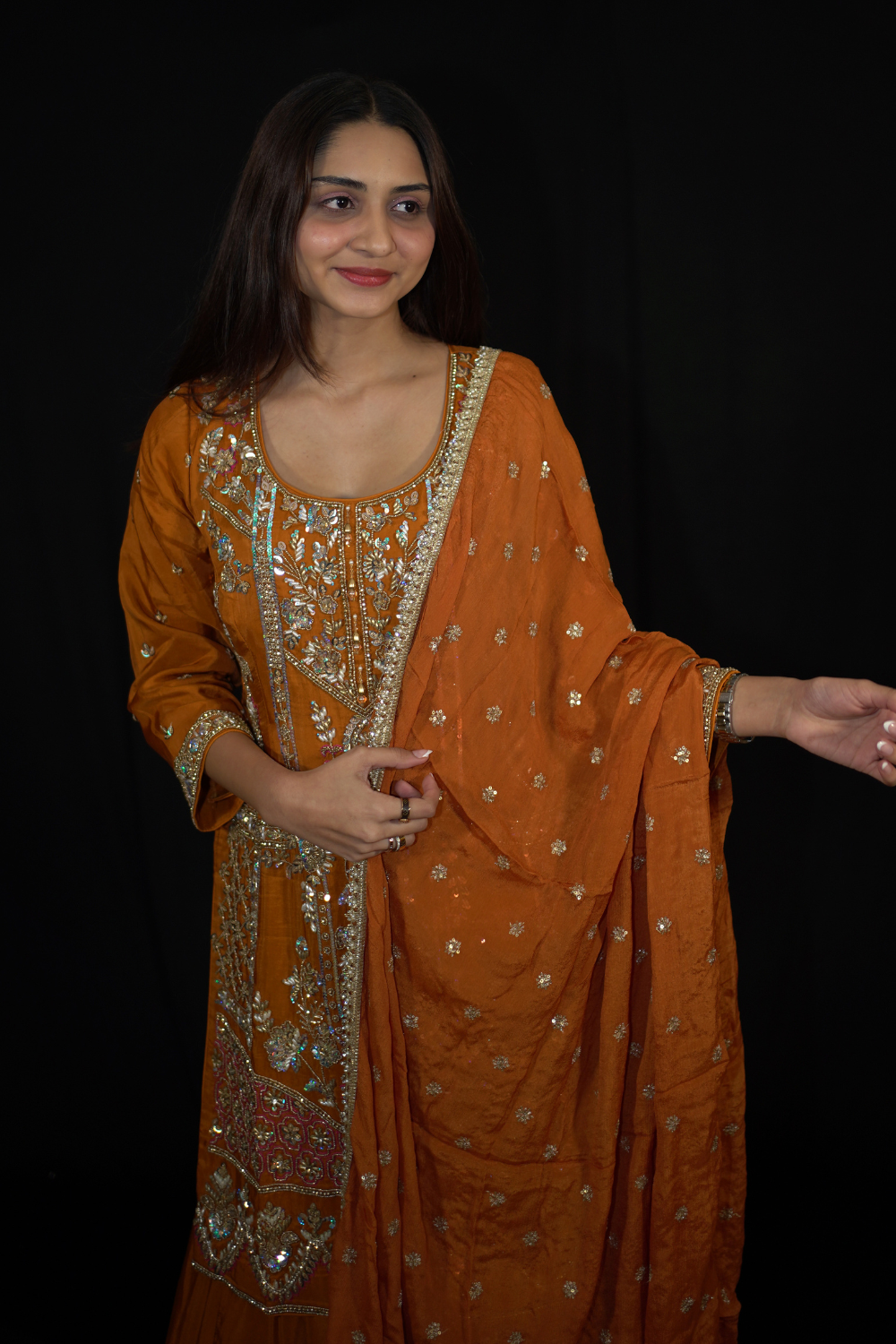 Orange Sharara Suit with Embroidery