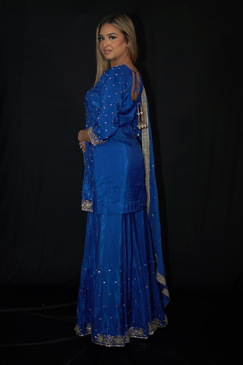 Royal Blue Sharara Suit with Embroidery