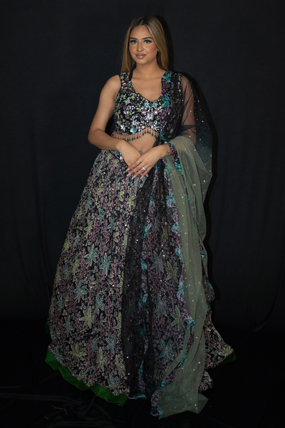 Black Printed Lehenga With Embroidery Blouse