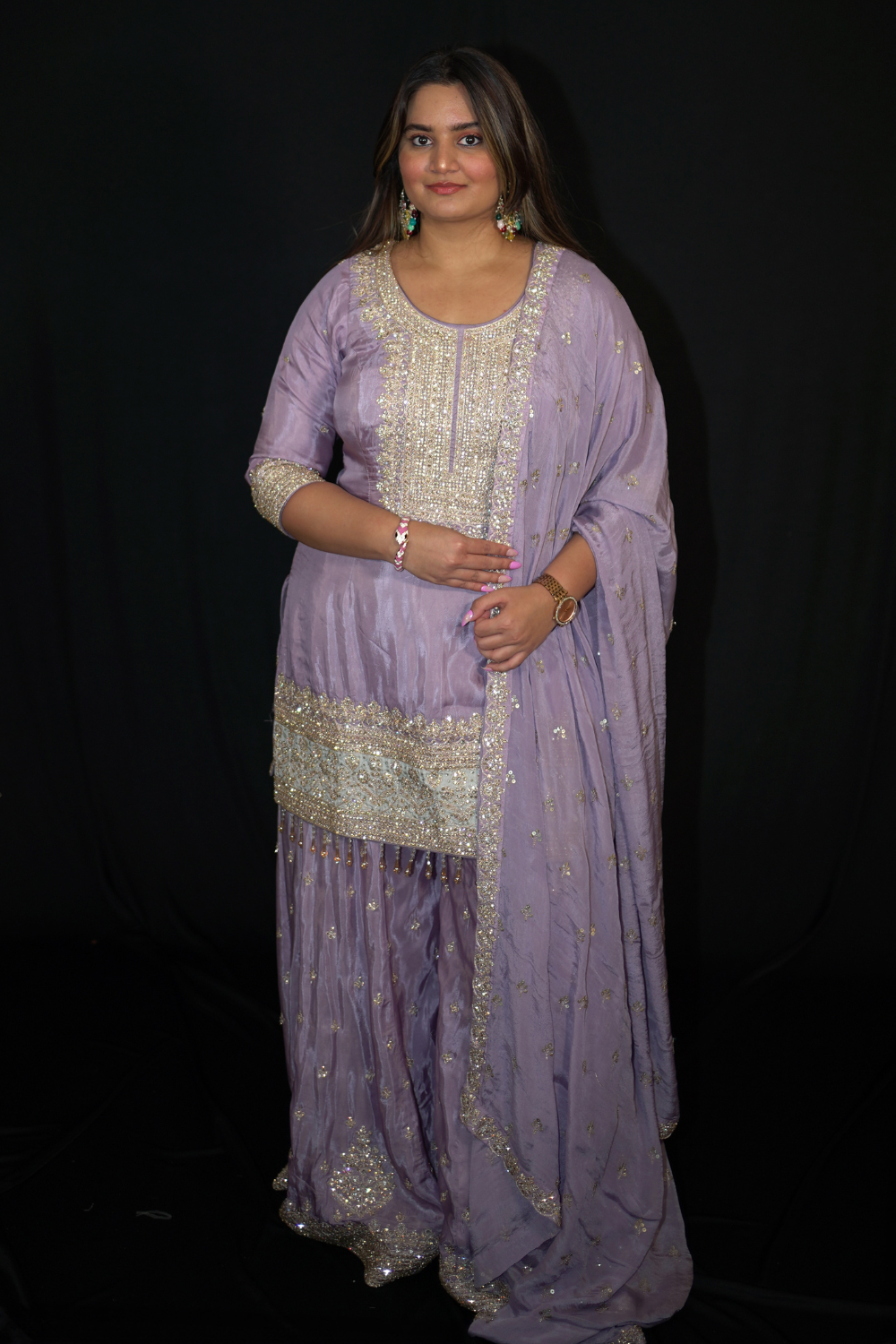 Lalic Embellished Sharara suit with Chinon Dupatta