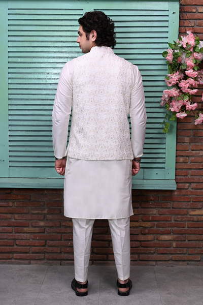 Men white embroidered Waist Coat